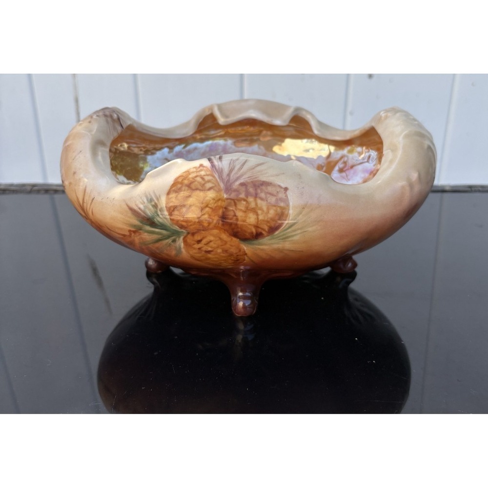 Vintage Ceramic Hand-Painted Bowl European Acorn Decorative Dish 4 Legs - Picture 1 of 12